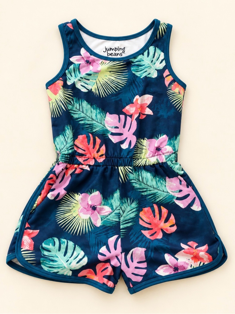 jumping beans Navy Tropical Floral Tank Romper